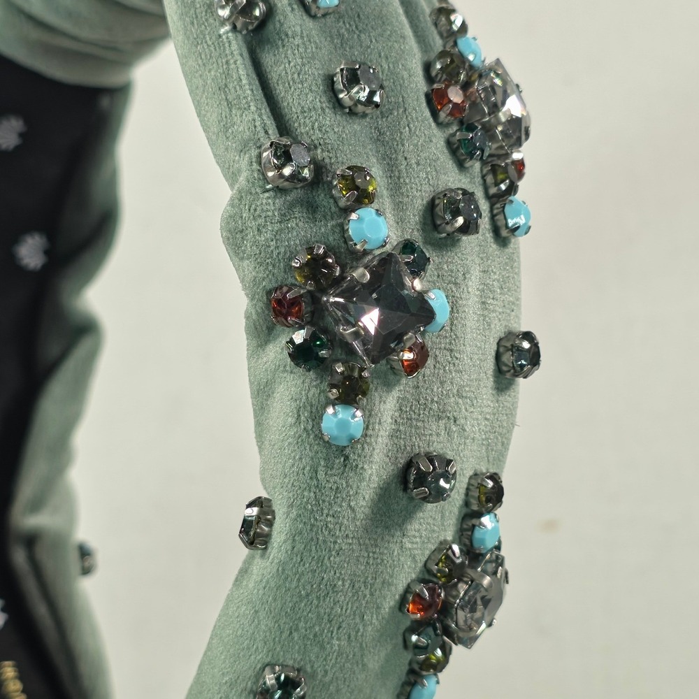 Lele Sadoughi Women Knotted Twinkle Headband OS Sage Crystal Embellished NWT - Picture 3 of 12